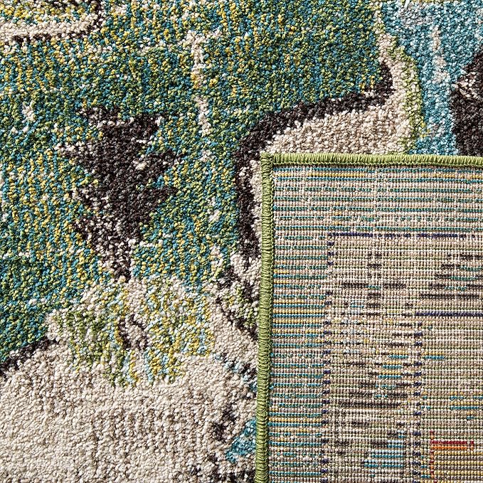 SAFAVIEH Monaco Collection Area Rug - 8' x 10', Forest Green & Light Blue, Boho Medallion Distressed Design, Non-Shedding & Easy Care, Ideal for High Traffic Areas in Living Room, Bedroom (MNC243F)