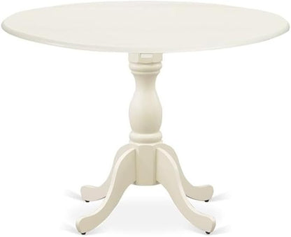 East West Furniture DMAB5-LWH-02 5 Piece Dining Table Set for 4 Includes a Round Kitchen Table with Dropleaf and 4 Light Beige Linen Fabric Parson Dining Chairs, 42x42 Inch, Linen White