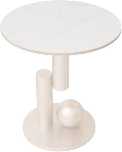 Marble Top Metal White End Table - Modern Sofa Side End Table Coffee Round Side Desk for Couch Living Room Bedroom