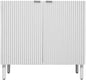 Sango Merk 2-Door Cabinet, Modern White Storage Cabinet with Vertical Groove Doors, Adjustable Shelf, Cylindrical Wood Legs, Discreet Metal Finger Pulls, Stylish Furniture for Living or Dining Room