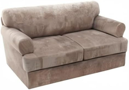 H.VERSAILTEX Sofa Cover 3 Piece T Cushion Loveseat Slipcovers Thick Velvet Couch Cover Furniture Protector Stretch T Cushion Sofa Covers for 2 Cushion Couch with 2 T Cushion Covers Washable, Taupe