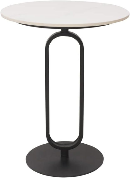 Side Table with Marble Top Metal Pub Bar Round Table Modern Sofa Side End Table Coffee Tray Side Desk for Couch Living Room Bedroom
