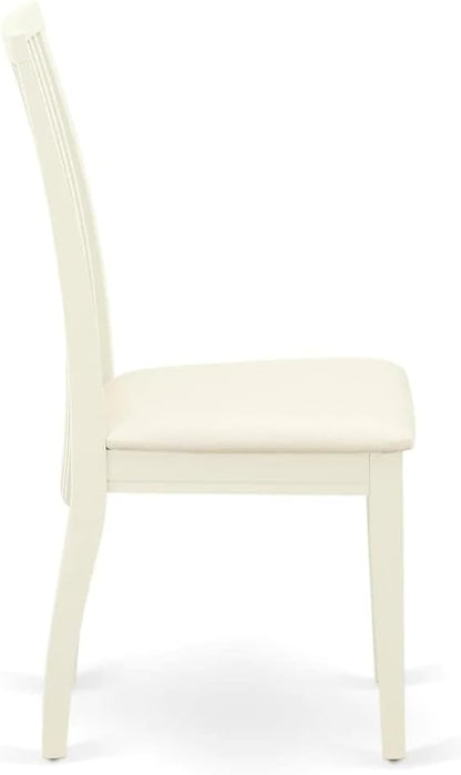 East West Furniture AMIP3-LWH-C 3 Piece Dining Set Contains a Round Dining Room Table with Pedestal and 2 Linen Fabric Upholstered Chairs, 36x36 Inch, Linen White