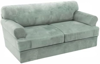 H.VERSAILTEX Sofa Cover 3 Piece T Cushion Loveseat Slipcovers Thick Velvet Couch Cover Stretch T Cushion Sofa Covers for 2 Cushion Couch with 2 Individual T Cushion Covers Washable, Sea Grass
