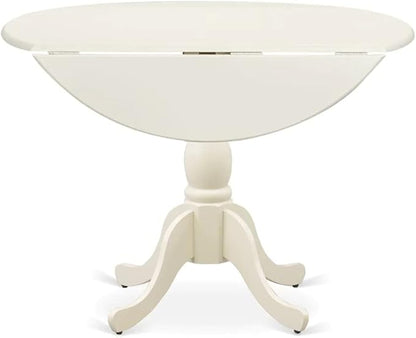 East West Furniture DMIP3-LWH-W 3 Piece Kitchen Table & Chairs Set Contains a Round Dining Table with Dropleaf and 2 Dining Room Chairs, 42x42 Inch, Linen White