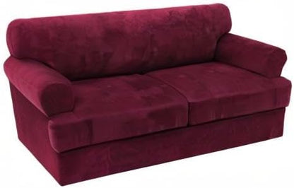 H.VERSAILTEX Sofa Cover 3 Piece T Cushion Sofa Slipcovers Thick Velvet Couch Cover Furniture Protector Stretch T Cushion Sofa Covers for 2 Cushion Couch with 2 Individual T Cushion Covers, Burgundy