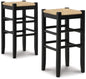Signature Design by Ashley Mirimyn Farmhouse 29.5" Bar Height Bar Stool with Woven Wicker Seats, 2 Count, Black & Light Brown
