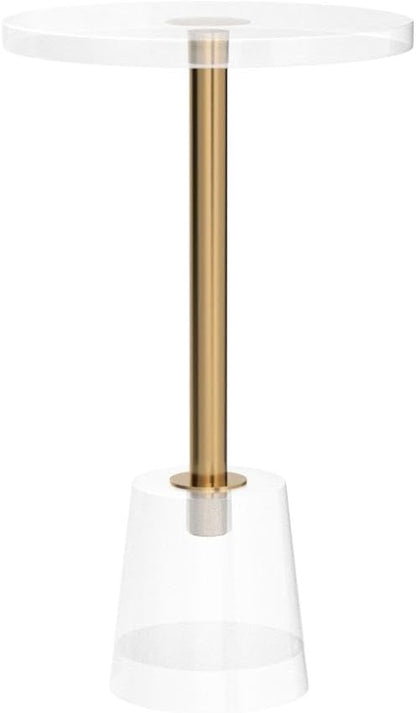 LIKENOW Furniture Acrylic Side Table,Clear Small Round End Table for Living Room,Bedroom,Office | Modern Nightstand with Gold Post for Drink,Food,Snack,Assembly