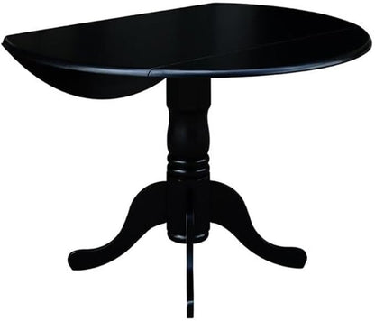 IC International Concepts, 42" Round Dual Drop Leaf Pedestal Dining Table, Solid Wood, Real Parawood, 42" W x 42" D x 29.5" H, Easy Assembly, Black