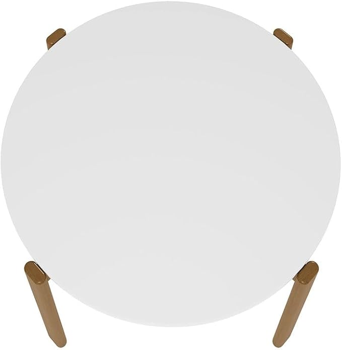 Manhattan Comfort Gales 46-Inch Mid Century Modern Round Dining Table for 2-4 Person, Minimalist Home Furniture with Solid Eucalyptus Wood Legs, Matte White