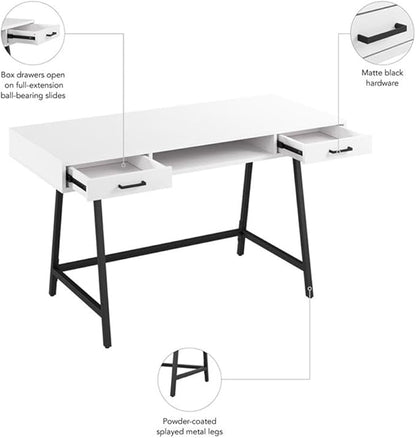 Bush Furniture Steele 54W Writing Desk in Pure White Oak | Computer Table for Home Office Workspace
