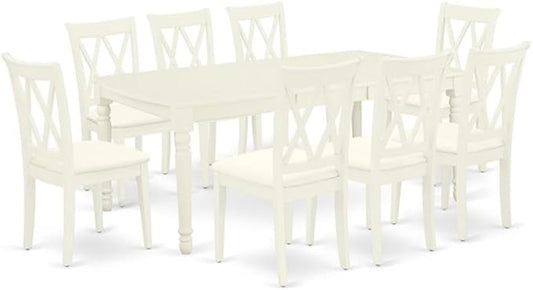 East West Furniture DOCL9-LWH-C 9 Piece Dining Table Set Includes a Rectangle Wooden Table with Butterfly Leaf and 8 Linen Fabric Dining Room Chairs, 42x78 Inch, Linen White