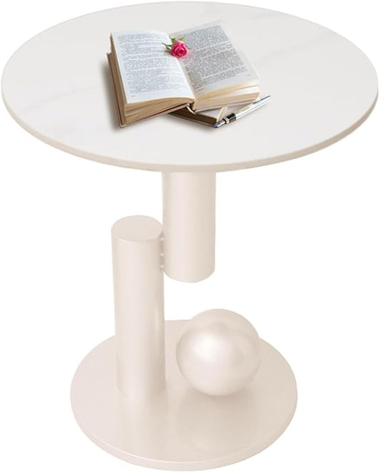 Marble Top Metal White End Table - Modern Sofa Side End Table Coffee Round Side Desk for Couch Living Room Bedroom