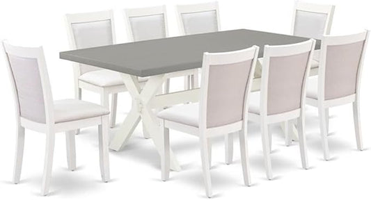 East West Furniture X097MZ001-9 9 Piece Kitchen Table Set Includes a Rectangle Dining Table with X-Legs and 8 Cream Linen Fabric Parson Dining Room Chairs, 40x72 Inch, Multi-Color