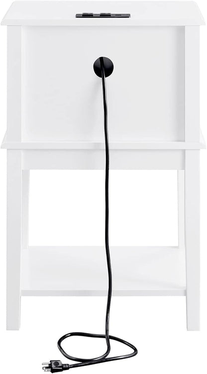 conifferism White Nightstand with Charging Station 28 inches Tall for Bedroom, Sofa Side Table with 2 Drawers,Large End Table with USB Ports,Modern Bedside Table for Home Living Room
