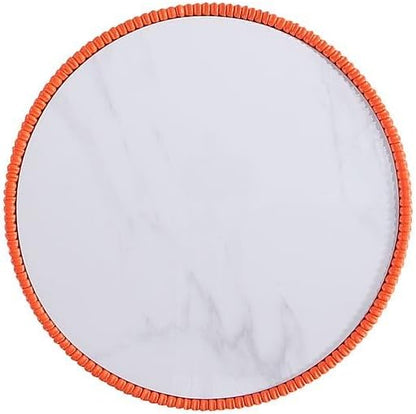 Manhattan Comfort Anderson Modern 18.43" Round End Table 2.0 - Ceramic Marble Tabletop, Elegant Pleated Leatherette Design & Gold Stainless Steel Base, Fully Assembled, Set of 2, Orange
