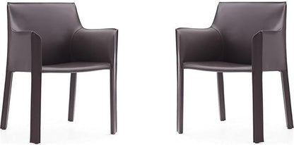 Manhattan Comfort Vogue Modern Faux Leather Dining Chairs, Metal Frame, Comfortable Padded Seat, Fully Assembled Armchair Accent Furniture, Set of 2, Grey