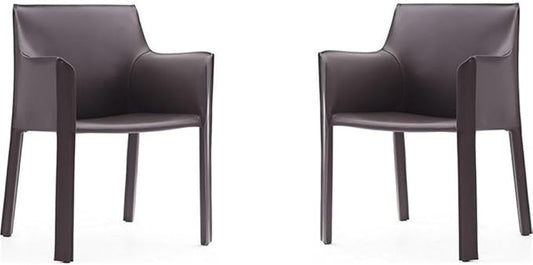 Manhattan Comfort Vogue Modern Faux Leather Dining Chairs, Metal Frame, Comfortable Padded Seat, Fully Assembled Armchair Accent Furniture, Set of 2, Grey