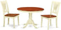 East West Furniture HLPL3-BMK-W 3 Piece Dining Room Table Set Contains a Round Kitchen Table with Pedestal and 2 Dining Chairs, 42x42 Inch, Buttermilk & Cherry