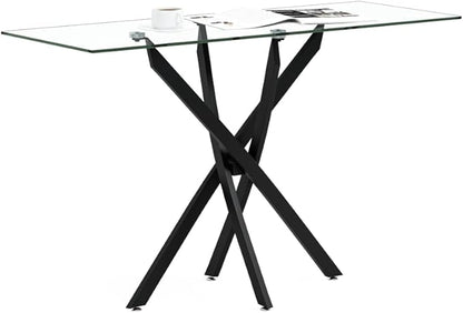 Tempered Glass Console Table with Metal Legs, Modern Narrow Sofa Table for Hallway Entryway (Black, 39"x18"x30")