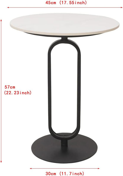 Side Table with Marble Top Metal Pub Bar Round Table Modern Sofa Side End Table Coffee Tray Side Desk for Couch Living Room Bedroom