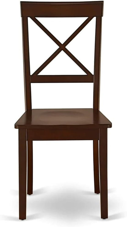 East West Furniture ESBO3-MAH-W 3 Piece Dining Room Table Set Contains a Round Kitchen Table with Pedestal and 2 Dining Chairs, 30x30 Inch, Mahogany