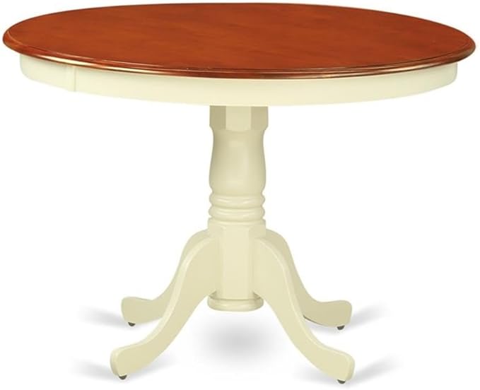 East West Furniture HLPL3-BMK-W 3 Piece Dining Room Table Set Contains a Round Kitchen Table with Pedestal and 2 Dining Chairs, 42x42 Inch, Buttermilk & Cherry