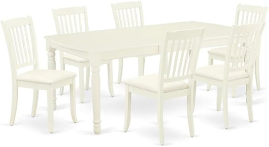East West Furniture DODA7-LWH-C 7 Piece Dinette Set Consist of a Rectangle Dining Room Table with Butterfly Leaf and 6 Linen Fabric Kitchen Dining Chairs, 42x78 Inch, Linen White