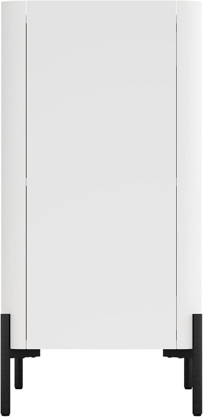 Manhattan Comfort Abbey Accent Cabinet with Doors, Tray Top Design and Adjustable Shelves, Sleek Modern Storage Furniture for Dining Area, Living Room, Bedroom, Entryway, White