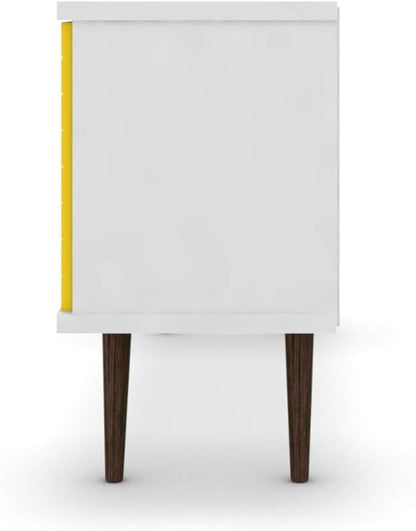Manhattan Comfort Liberty Mid Century Modern TV Stand for Televisions up to 50 Inches, Bedroom and Living Room Entertainment Center with Storage, Shelves, and Cabinet, 53" Wide, White/Yellow