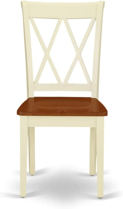 East West Furniture DOCL9-BMK-W 9 Piece Dining Table Set Includes a Rectangle Dining Room Table with Butterfly Leaf and 8 Wood Seat Chairs, 42x78 Inch, Buttermilk & Cherry