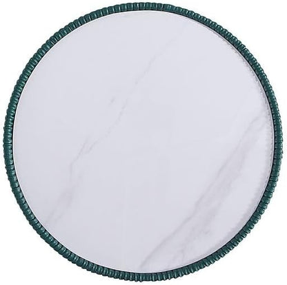 Manhattan Comfort Anderson Modern 18" Round End Table 2.0 | Ceramic Marble Tabletop, Elegant Pleated Leatherette Design & Gold Stainless Steel Base, Fully Assembled Accent Furniture, Set of 2, Green
