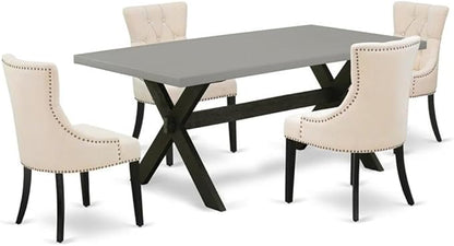 East West Furniture X697FR102-5 5 Piece Kitchen Table Set for 4 Includes a Rectangle Dining Room Table with X-Legs and 4 Light Beige Linen Fabric Upholstered Chairs, 40x72 Inch, Multi-Color