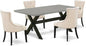 East West Furniture X697FR102-5 5 Piece Kitchen Table Set for 4 Includes a Rectangle Dining Room Table with X-Legs and 4 Light Beige Linen Fabric Upholstered Chairs, 40x72 Inch, Multi-Color
