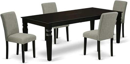East West Furniture LGAB5-BLK-06 5 Piece Modern Dining Table Set Includes a Rectangle Wooden Table with Butterfly Leaf and 4 Shitake Linen Fabric Parsons Chairs, 42x84 Inch, Black