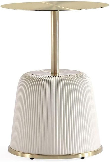 Manhattan Comfort Anderson Modern 15.75" Round End Tables 1.0 - Elegant Leatherette Upholstered Base with Pleated Design & Gold Steel Tabletop, Fully Assembled Accent Furniture, Set of 2, Cream
