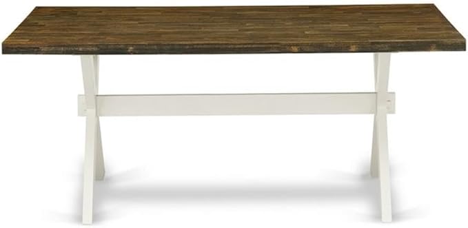 East West Furniture X077MZ001-9 9 Piece Dining Room Table Set Includes a Rectangle Dining Table with X-Legs and 8 Cream Linen Fabric Upholstered Parson Chairs, 40x72 Inch, Multi-Color