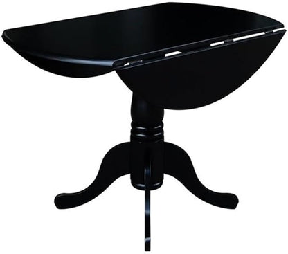 IC International Concepts, 42" Round Dual Drop Leaf Pedestal Dining Table, Solid Wood, Real Parawood, 42" W x 42" D x 29.5" H, Easy Assembly, Black