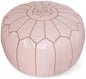 Stuffed Round Design Moroccan Leather Pouf Ottoman, Handmade, Pre-Filled, 100% Genuine Leather, 13” Height x 20” Diameter, Footstool & Living Room Décor (Papaya)