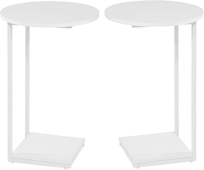 HDANI C Shaped End Table Set of 2,Couch Side Table That Slide Under,C Table End Table for Livingroom,Bedroom, Office (White)