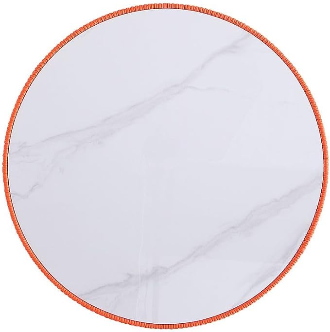 Manhattan Comfort Anderson Modern 28.15" Round Coffee Table 2.0 - Ceramic Marble Tabletop, Elegant Pleated Leatherette Details & Gold Base, Fully Assembled Accent Furniture, Set of 1, Orange