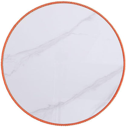 Manhattan Comfort Anderson Modern 28.15" Round Coffee Table 2.0 - Ceramic Marble Tabletop, Elegant Pleated Leatherette Details & Gold Base, Fully Assembled Accent Furniture, Set of 1, Orange