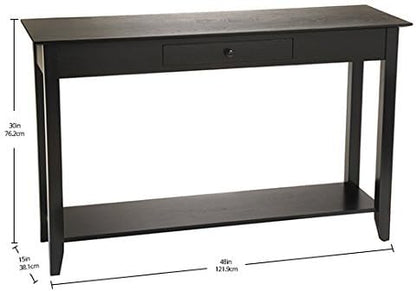 Convenience Concepts American Heritage 1 Drawer Console Table with Shelf, Black