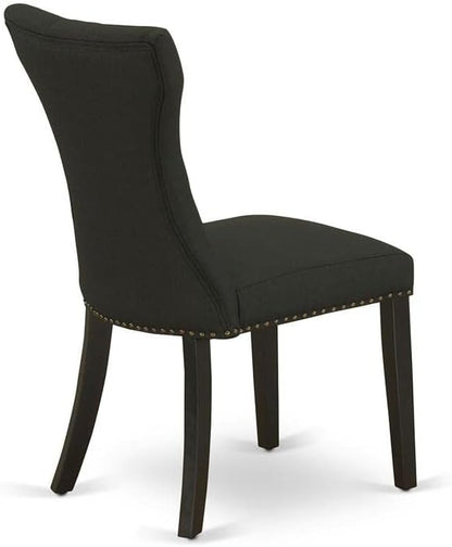 East West Furniture GAP1T24 Gallatin Parsons Dining Chairs - Button Tufted Nailhead Trim Black Linen Fabric Upholstered Chairs, Set of 2, Black