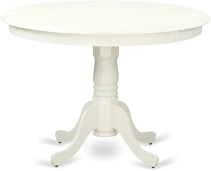 East West Furniture HLVA5-LWH-W 5 Piece Dining Room Furniture Set Includes a Round Kitchen Table with Pedestal and 4 Dining Chairs, 42x42 Inch, Linen White