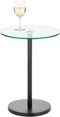 mDesign Glass Top Side/End Drink Table - Tall Modern Round Accent Metal Nightstand Furniture for Living Room, Dorm, Home Office, and Bedroom - 16" Round - Clear/Matte Black