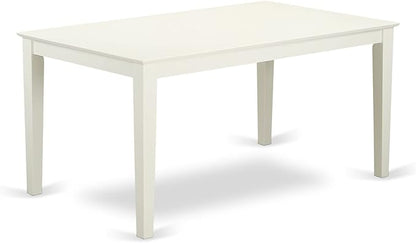 East West Furniture CAAB7-LWH-02 7 Piece Dining Room Furniture Set Consist of a Rectangle Dining Table and 6 Light Beige Linen Fabric Upholstered Parson Chairs, 36x60 Inch, Linen White