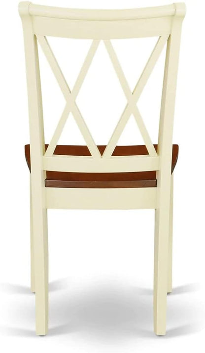 East West Furniture DOCL9-BMK-W 9 Piece Dining Table Set Includes a Rectangle Dining Room Table with Butterfly Leaf and 8 Wood Seat Chairs, 42x78 Inch, Buttermilk & Cherry