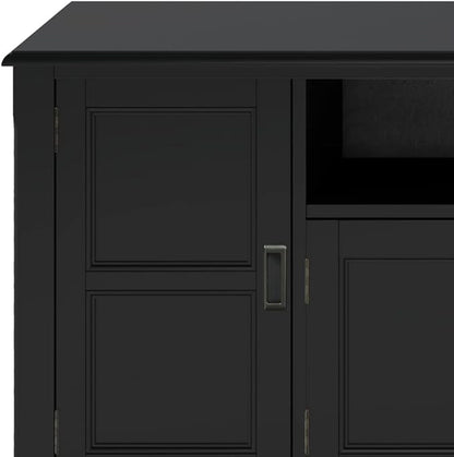 SIMPLIHOME Burlington SOLID WOOD 72 Inch Wide Transitional TV Media Stand in Black for TVs up to 80 Inches, For the Living Room and Entertainment Center