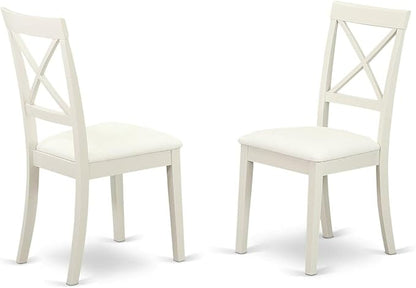 East West Furniture SHBO3-WHI-LC 3 Piece Dinette Set for Small Spaces Contains a Round Kitchen Table with Pedestal and 2 Faux Leather Upholstered Dining Chairs, 42x42 Inch, Linen White